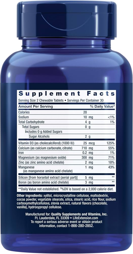 Life Extension Bone Restore Calcium (Chocolate) – 60 Chewable Tablets thumbnail 3